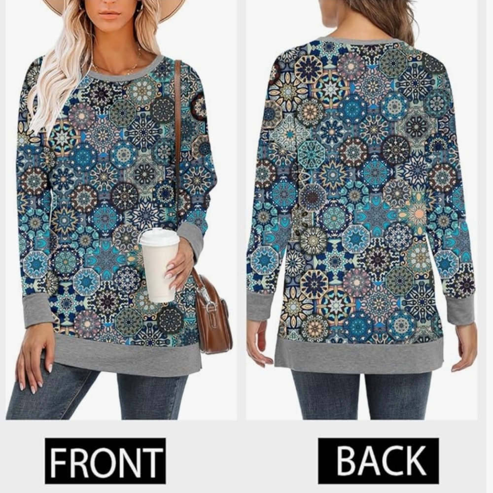 Blue Patterned Long Sleeve Top. Excellent Condition  NWOT Size Small